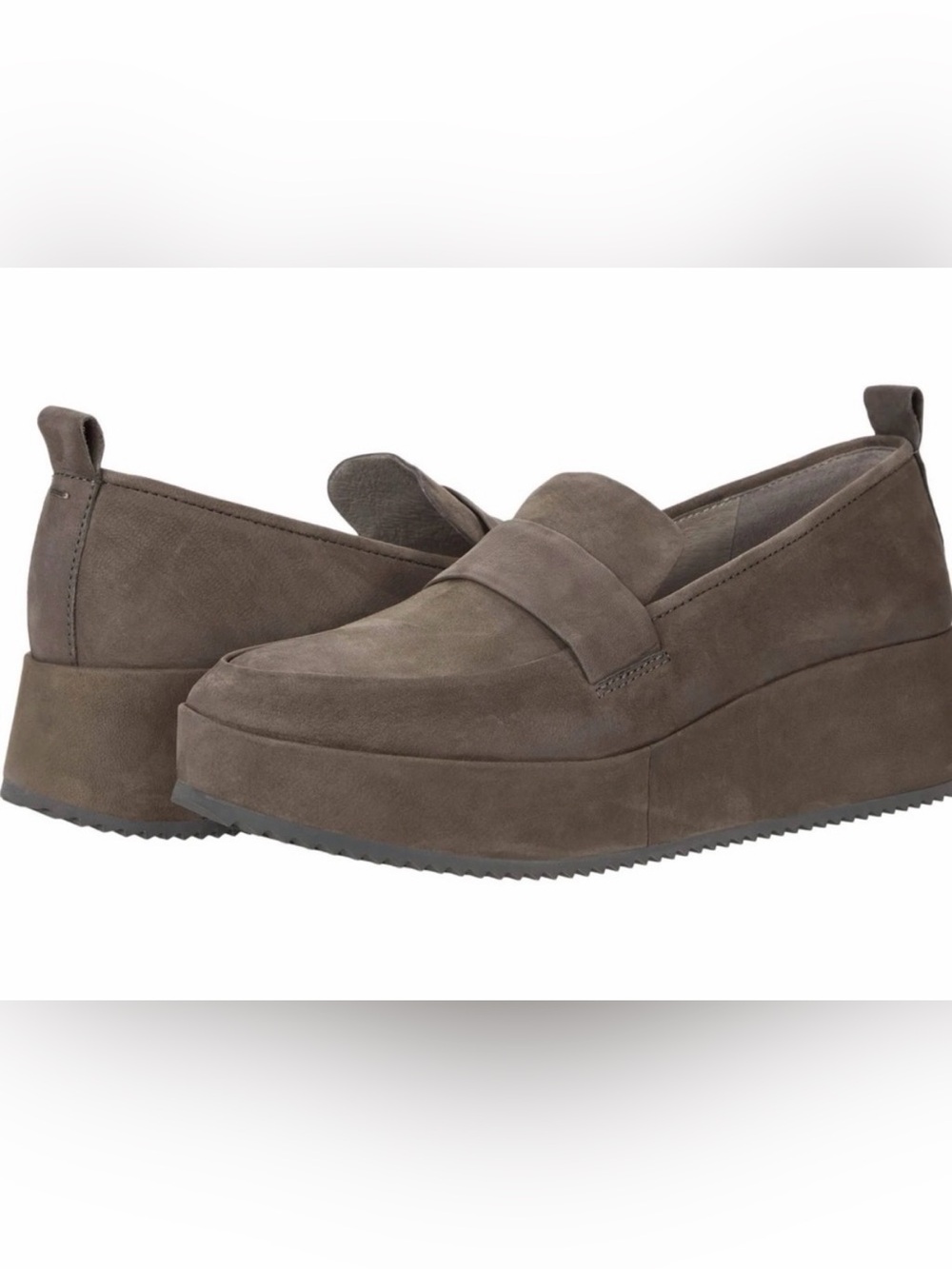 Eileen Gray Taupe Fisher Max Nubuck Wedge Platform Versatile Slip On Loafers 7.5